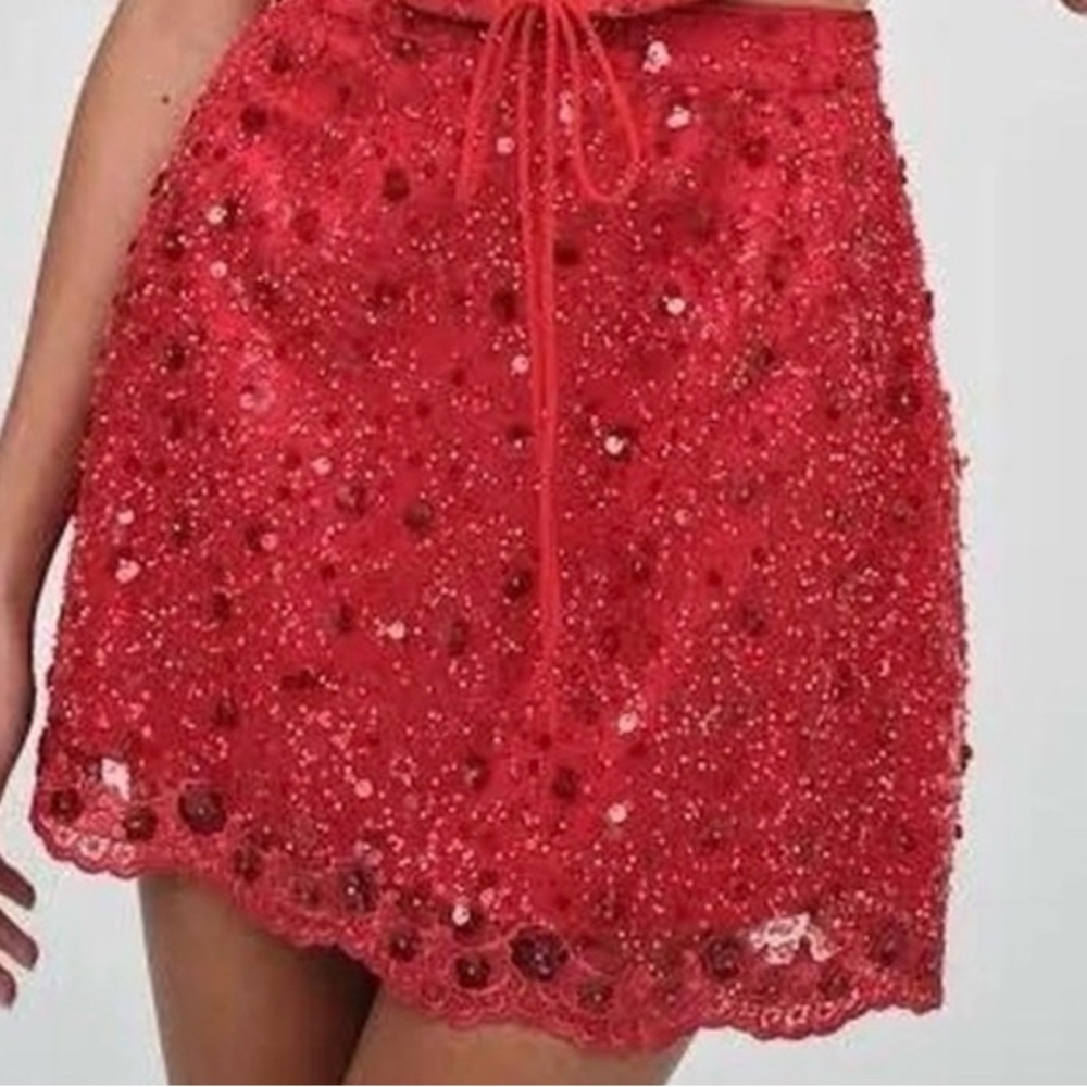For Love And Lemons Sparkling Red Mini Skirt